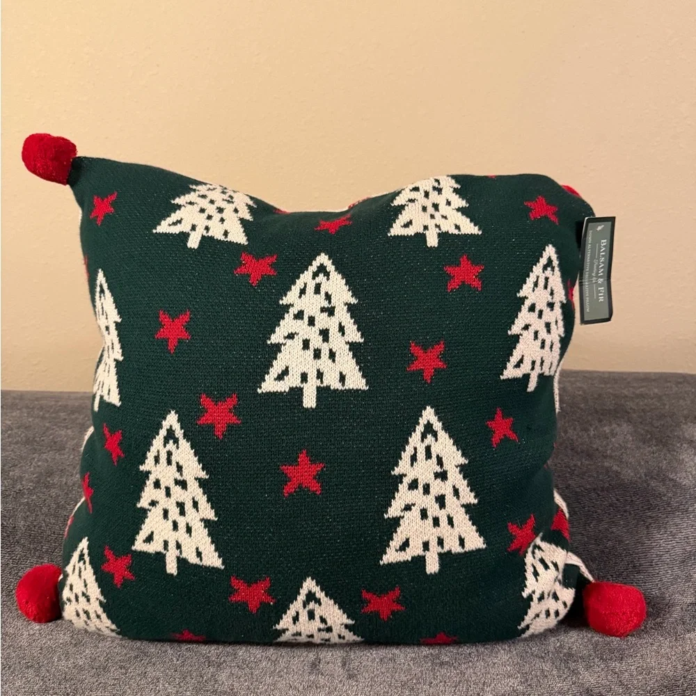New Christmas Pillow with Red and Green and cream colored trees and stars!